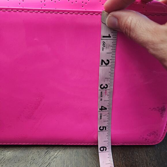 Kate Spade Harmony Metro Perforated Heart Tote Bag Hot Pink Patent Poly Vinyl - Picture 4 of 16